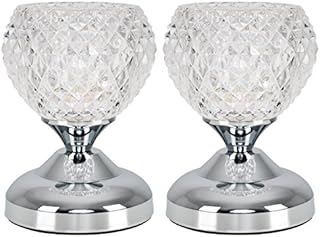 Pair of - Modern Silver Chrome & Decorative Glass Bedside Touch Table Lamps