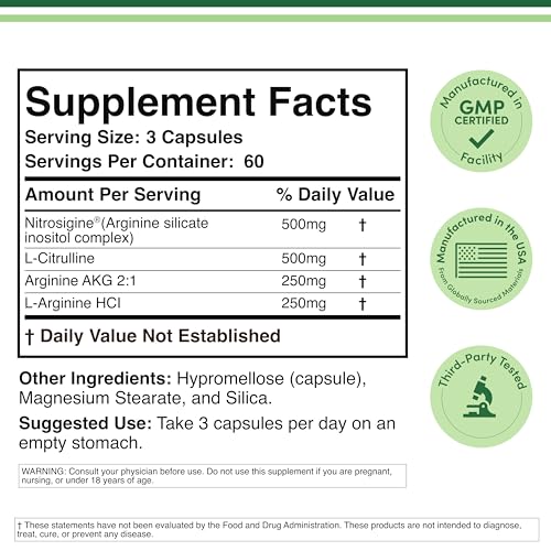 Image of Nitric Oxide Supplement (Stim Free Pre Workout) - Nitric Oxide Booster with Nitrosigine, L Arginine, and L Citrulline (Clinically Studied to Boost No2 Nitric Oxide Flow) 180 Capsules by Double Wood