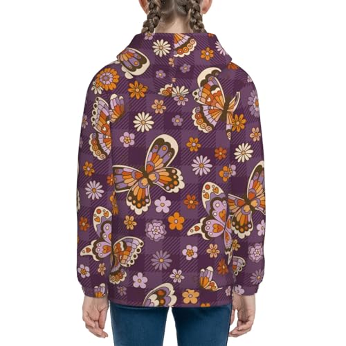 Buffalo Plaid and Butterflys Kids Pullover Hoodies Boys Sweatshirts Girls Athletic Clothes with Pocket4