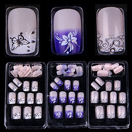 AORAEM 72 Mixed Assorted Style French Acrylic False Artificial Nail Tips(Glue not included)