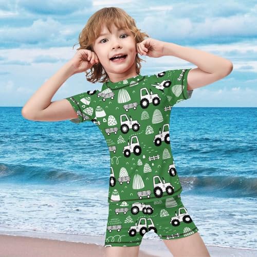 Green Tractors PatternedChildren's Swimsuits Boys Two Piece Suit9-11Y（140cm）3