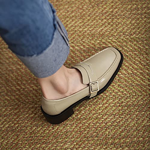 Image of MOOMMO Women Chunky Heel Penny Loafers Square Toe Buckle Slip On Comfort | Office Ladies Loafer Pumps 2 inch Stacked Block Heel Dress Loafers Oxfords Walking Dress Shoes Casual Size 4-11 M US