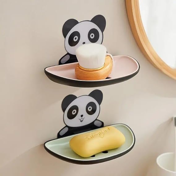 Tinkpin Self Draining Panda Shape Cute Soap Plastic Dish Adhesive Waterproof Wall Mounted Bar Soap Dish Holder Organizer Rack Hanging Bathroom Soap Tray for Bathroom (Pack of 1)