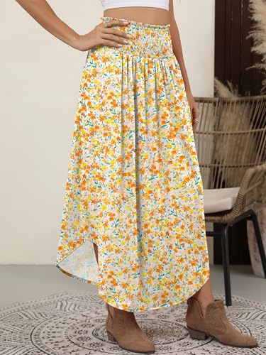 Image of ANRABESS Women's Maxi Skirts Summer Boho Floral High Waisted Flowy Swing Pleated Beach Long Skirt with Pockets