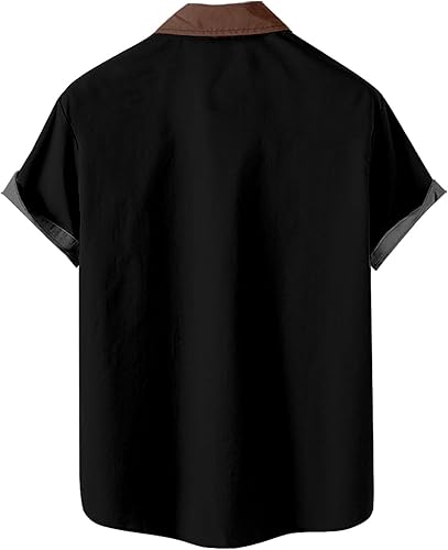 Miniatura 6 de Camisas para hombre, estilo casual, elegante, con botones, manga corta, camisas de vestir a la moda, ajuste muscular, bloque de color, ropa de verano