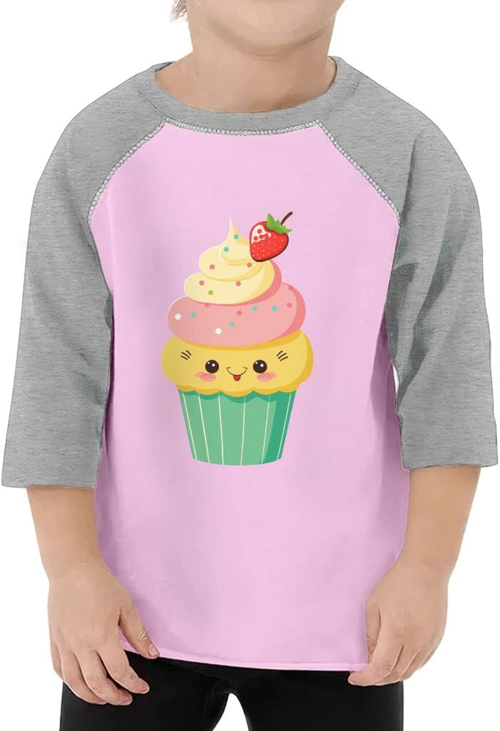 Kawaii Cupcake Toddler Baseball T-Shirt - Smiley 3/4 Sleeve T-Shirt - Sweets Kids' Baseball Tee