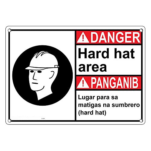 Weatherproof Plastic ANSI Danger Hard Hat Area [ English & Tagalog