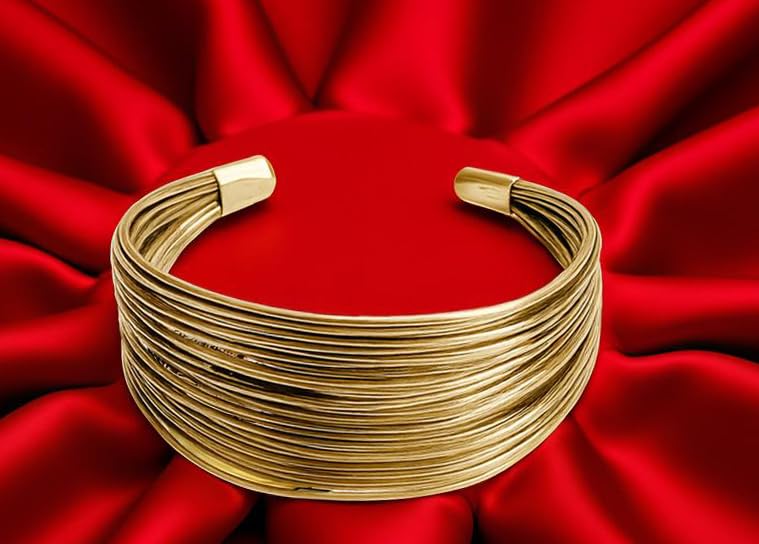 Image of Touchstone Indian Bollywood Desire Brass Base Exotic Workmanship Free Size Cuff Bracelet in Antique Gold Or White Or Copper Tone for Women.