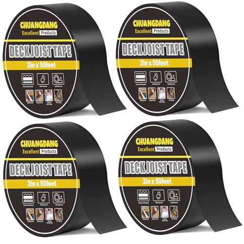 CHUANGDANG Black Joist Tape for Decking,2inx50ft,4-Pack,Anti-Corrosion,Weather-Resistant Butyl,Flashing Tape for Deck,Joist, Roofs Beams,RV,Doors, and Fences,Waterproof Butyl sealant Joist Tapes