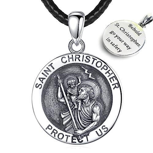 EUDORA Colgante de San Cristóbal para Mujer y Hombre Colgante Religioso Saint Christopher, Collar de Santo Patrono Protector Viajeros, Collar Plata de Ley 925 Regalos Originales para Mujer Hombre, 24'