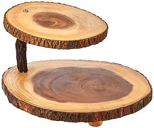 Lipper International Acacia 2-Tier Tree Bark Server for Meats, Cheeses, and Crackers,Acacia Tree Bark, 14