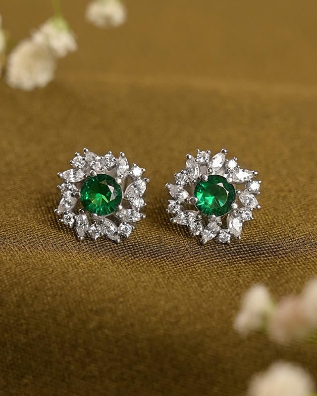 Image of CLARA 925 Sterling Silver Stud Earrings | Platinum Plated | Daily Wear |Gift for Women and Girls