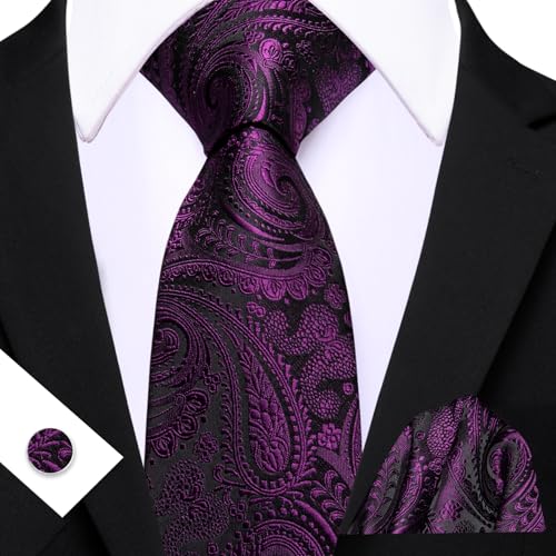 Image of YOHOWA Mens Ties Set Wedding Paisley Neckties with Handkerchief Cufflinks Formal Business