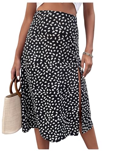 Floerns Women's Boho Floral High Waist Split A Line Midi Skirt