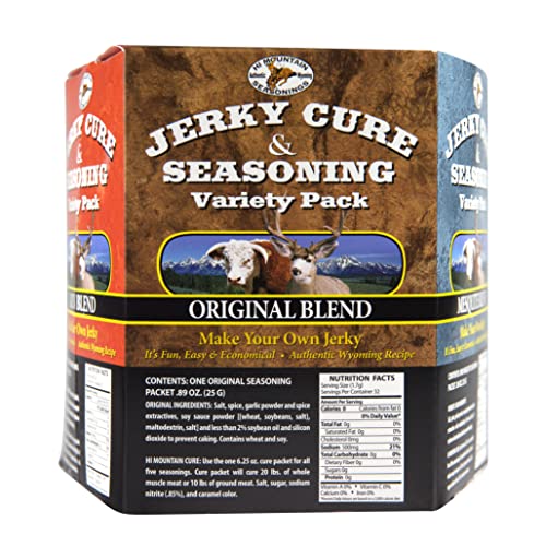 Hi Mountain Jerky Seasoning and Cure Kit | VARIETY PACK #1 | Flavors: Original, Mesquite, Hickory, Cracked Pepper N’ Garlic, & Cajun | Make Beef Jerky at Home | Beef, Deer, Elk & Venison - Thumbnail 5