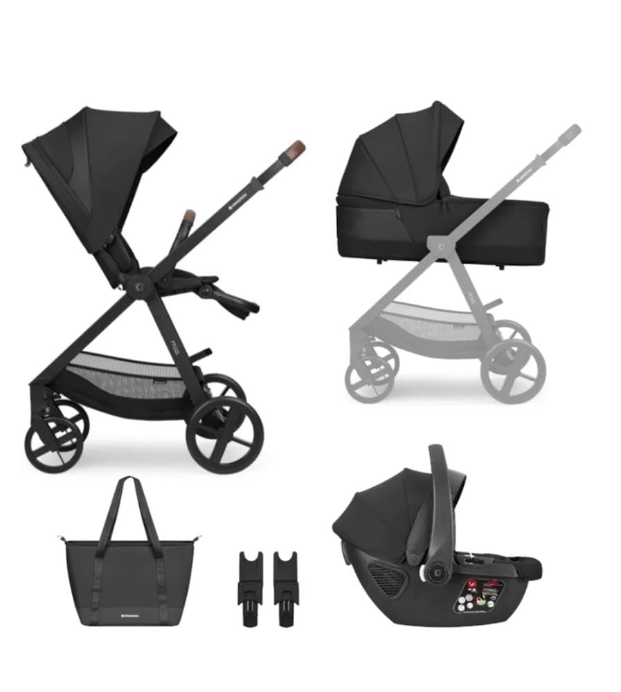 Kikka boo Wózek dziecięcy kombi Mia 3 w 1, gondola dla niemowląt, torba do przewijania, materac, czarny