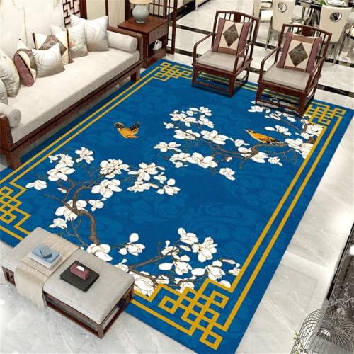 Tapis salon grande taille lavable aux motifs floraux classiques - 2