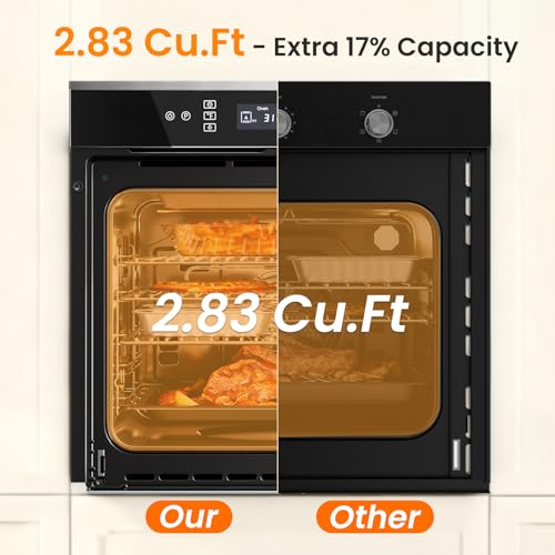 Image of VIKIO HOME 24 inch Electric Single Wall Oven, 2.83 Cu.Ft (80L) Built in Oven, 240V 3220W, Touch Control with Safety Lock, 11 Cooking Functions for Smart Kitchen Life