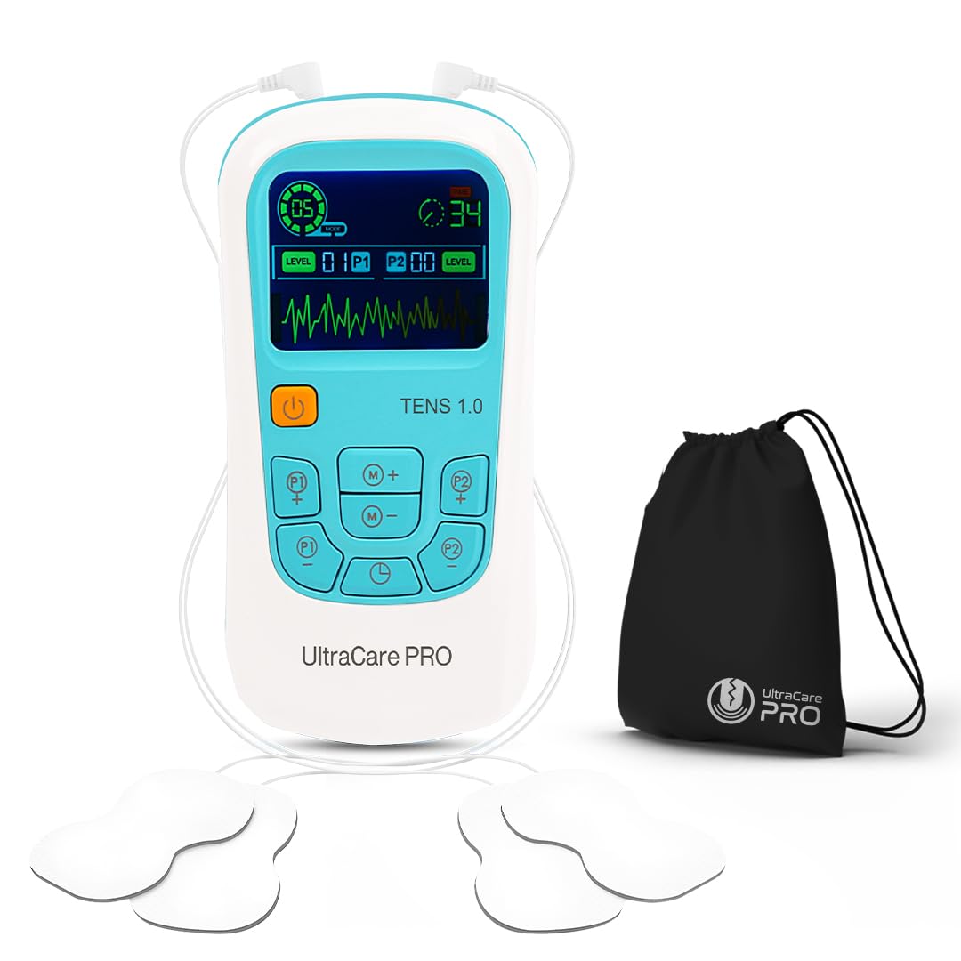 UltraCare PRO TENS 1.0 TENS Machine for Physiotherapy Massager, 25 Modes, 50 Intensity Levels, Rechargeable, Dual Channel, Muscle/Nerve Stimulator