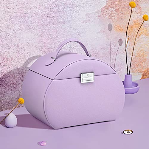 Vlando Jewelry Box Organizer, Leather Mirrored Jewelry Case In Princess Style, Necklaces Earrings Rings Watch Storage Holder, Purple #TOP2