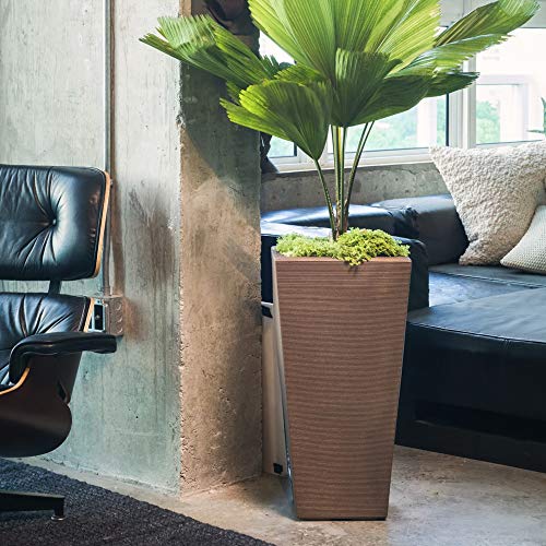 Crescent Garden Bowery Planter, Tall Double-Walled Plant Pot, 15-Inch (Caviar Black) #TOP6