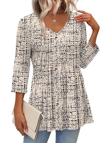 Image of OFEEFAN 3 /4 Length Sleeve Womens Tops 2026 Blouses for Women Dressy Casual Fashion Clothing V Neck Babydoll Tops Fall Outfits