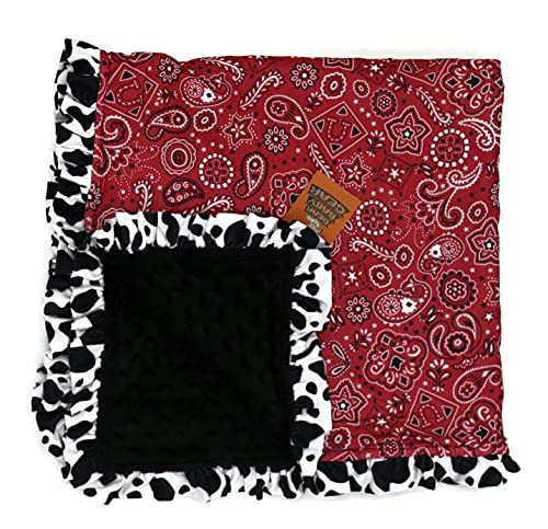 Image of Dear Baby Gear Farm Deluxe Baby Blanket - Reversible, Milestone & Newborn Gifts for Girls and Boys - Red Handkerchief Blanket with Black Dot and Cow Print Ruffle - 33 x 33 Inches