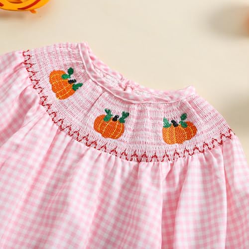 Newborn Baby Girl Smocked Pumpkin Outfit Long Sleeve Plaid Bubble Romper Infant Halloween Thanksgiving Outfit4