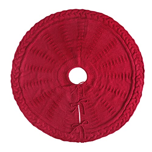 Limbridge Christmas Tree Skirt, 36 Inches Cable Knit Knitted Thick Rustic Xmas Holiday Decoration, Burgundy #TOP1