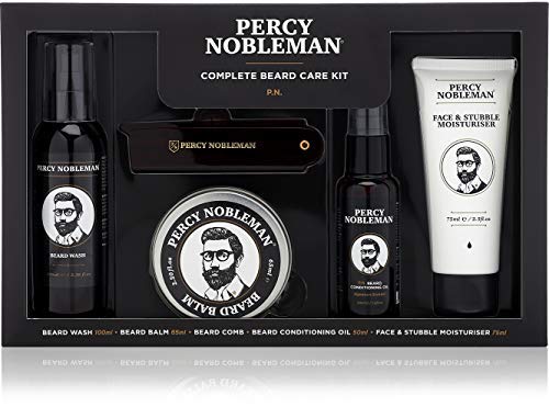 Percy Nobleman Complete Beard Care Grooming Kit. Scented Beard Oil (50ml), Beard Wash (100ml), Beard Balm (65ml), Face & Stubble Moisturiser (75ml), Folding Comb.