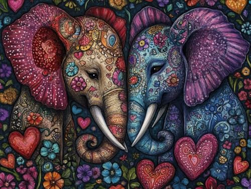 Peinture numero adulte éléphant amour 90x120cm avec pinceaux loisirs créatifs