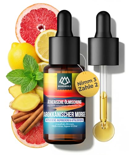 NORDHOLZ® [100% naturrein] – Frisch & spritzig, ätherisches Öl in Pharmaqualität aus Kaltpressung – Vegan, laborgeprüft – Für Sauna, Diffusor & Aromatherapie (15 ml (1er Pack), Marokkanischer Morgen)