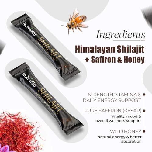 Image of Shilajit Sips Saffron Honey - 500mg, Pure Shilajit Resin per Serving 30 Single-Serve Stick Packs, Natural Energy, Daily Endurance & Immunity Support