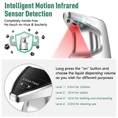 Casatimo Automatic Touchless Hand Sanitizer Dispenser, Automatic Soap Dispenser 15.2Oz/450Ml, 4-Level Adjustable, Countertop/Wall-Mounted For Familly/Commercial Use, Silver #TOP2