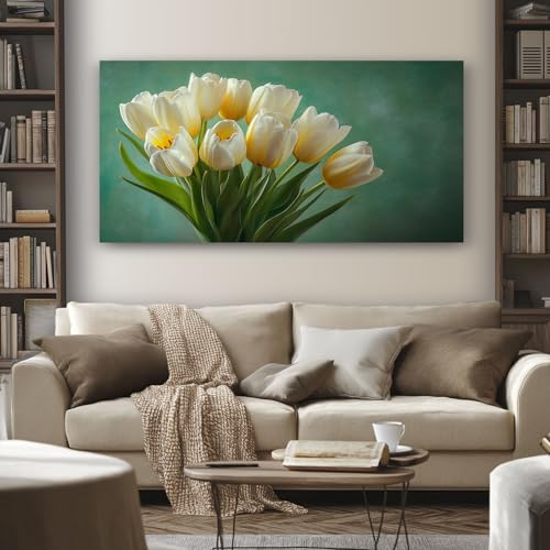 Peinture bouquet tulipes impression sur toile decoration murale moderne salon cuisine 60x120
