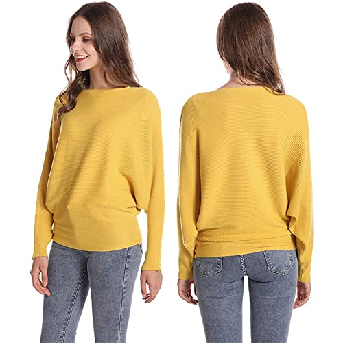 Image of FULIER Women Oversized Boat Neck Batwing Sleeves Dolman Knitted Sweaters Lightweight Pullovers Tops One Size