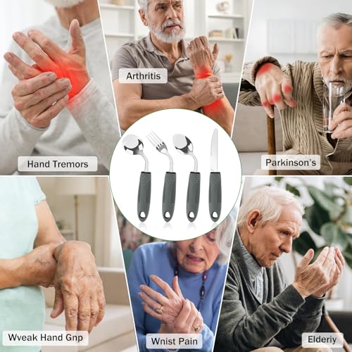 KintKita Adaptive Utensils for Elderly 4 Piece, 2.9 oz Weighted Silverware for Hand Tremors, 45°Angled Parkinsons Utensils for Elderly, Arthritis, Weak Hand Grip, Right-Handed Use - Image 8