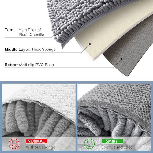 Smiry Luxury Chenille Toilet Rugs U-Shaped 24x20, Soft Absorbent Non-Slip Contour Bathroom Rugs for Toilet, Machine Washable Contoured Bath Mats, Grey