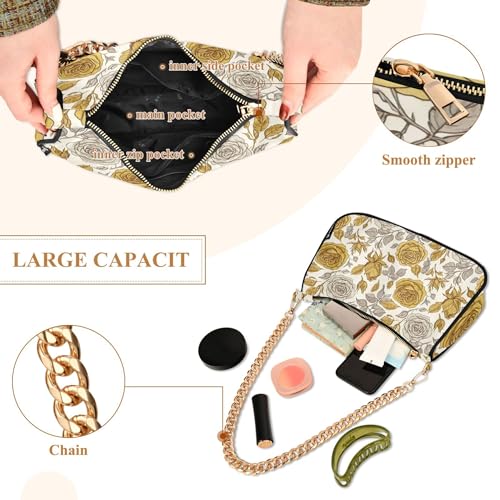 Vintage Floral White Flowers Tote Handbags Womens Ladies Shoulder Bag Prints Hobo Purse Clutch Zipper Closure Chain Strap4