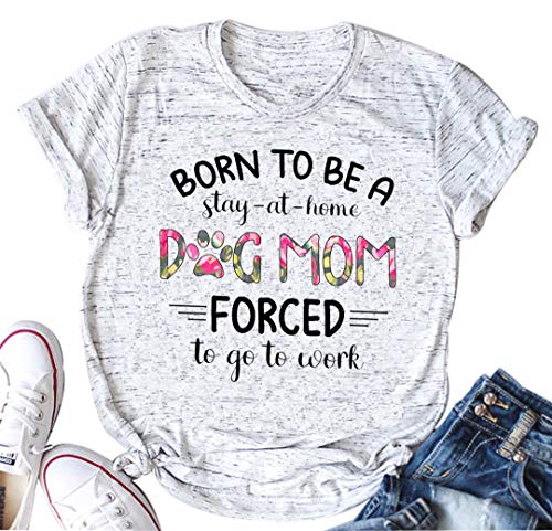 DUDUVIE Dog Mom Shirt Women Funny Dog Mama Cute Tee Letter Printed T Shirt Tops Blouse(White,Small)