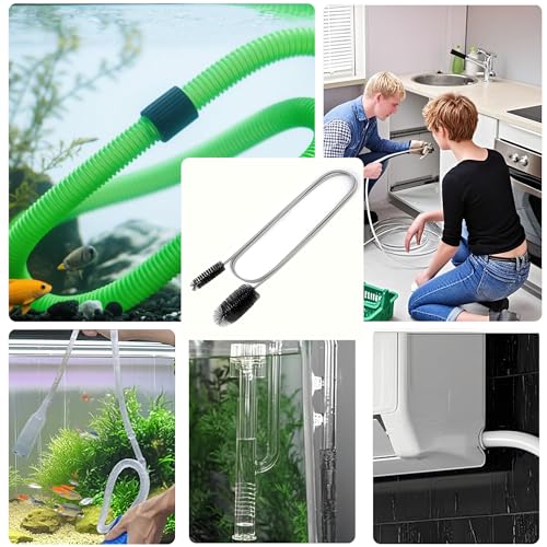POPSKEETER Rohrreinigungsbürste Set mit Doppelkopf (2m) + 2X Schlauchbürsten (20cm) – Flexible Abflussbürste für Rohre, Abflüsse, Aquarium & Haushalt(Schwarz)
