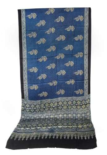 Image of Ethnics of Kutch Womenss Ajrakh Modal Silk Natural Dye Hand Block Print Saree with Blouse Piece - 5.5 Mtr Length