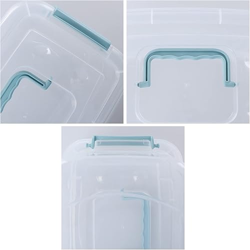 Miniatura 2 de Hespama Contenedor de almacenamiento de 6 cuartos de galón, caja de plástico con mango y pestillos verde menta, 6 paquetes