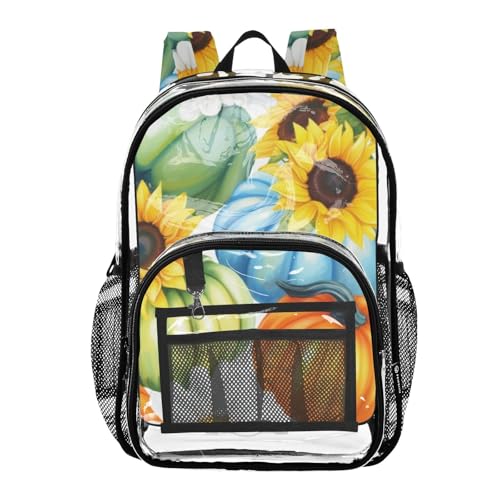 Clear Backpack Women Cute Painted Style Pumpkins Orange Girls Backpack for Kids Approved Transparent Bag