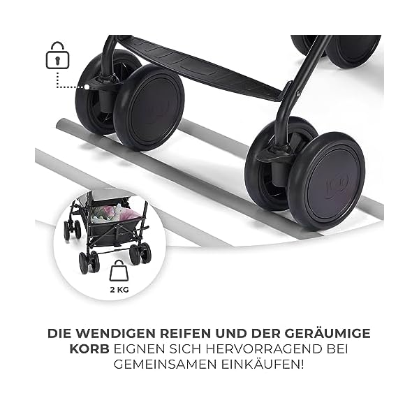 Kinderkraft Kinderwagen SIESTA, Leichte Reise Buggy, Verstellbare Rückenlehne, Liegeposition, Kleine Maße nach Zusammenklappen, Vergrößerbares Verdeck, Für ältere Kinder, bis 22 kg, Grau