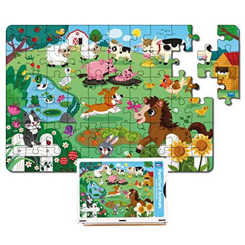 Image of Mini Leaves Farm Animal Puzzle | Premium Wooden Floor Puzzle for Kids | Puzzle Set with Wooden Box - Size 380 x 280 MM (48 Pieces)