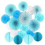 merrytime ペーパーファン ハニカムボール フラワーデザイン 飾り付けセット パーティー 誕生日 結婚式 卒業式 入学式 記念日 イベント 装飾 多色デコレーション アイスブルー
