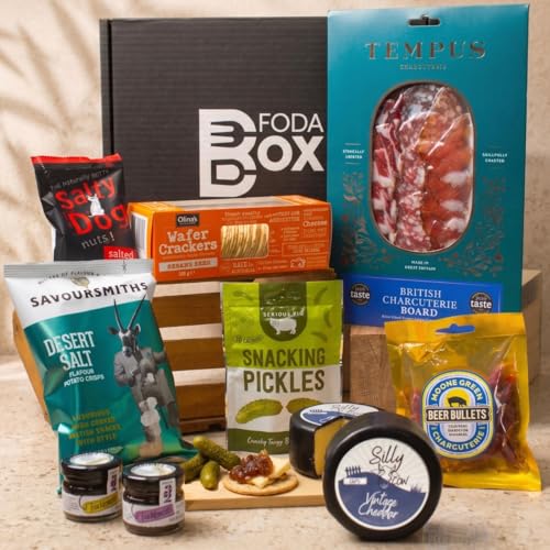 Charcuterie Gift Box 10 Item Meat Hamper with Cheese Crackers Pickles