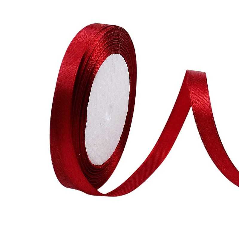 23m Claret Satin Ribbon 10mm for Crafting,Fabric Christmas Ribbon Balloon Ribbon Cake Ribbon Thick Claret Ribbon for Gift Wrapping,Xmas,Wedding,Hair Bows Making,Cake Birthday Party Decorations, 1CM