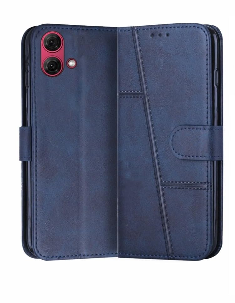 Image of Compatible for Motorola G35 5G Flip Cover Leather Finish | Inside TPU with Card Pockets | Wallet Stand | Complete Protection Flip Case Blue